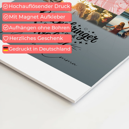 Personalisierter Fotoboard Magnet Poster mit 10 Fotos und Karte in der Mitte Glücksbringer Bruder