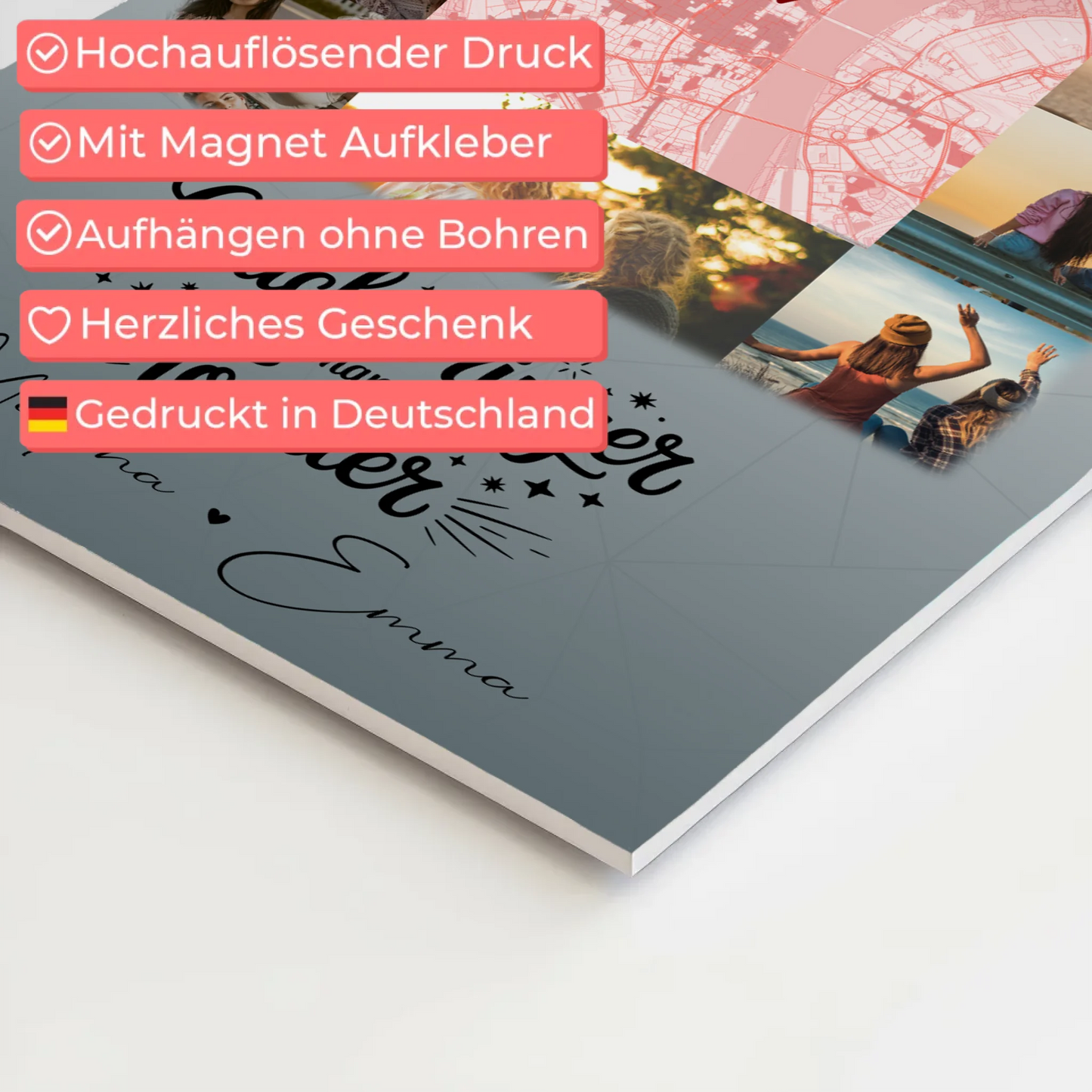 Personalisierter Fotoboard Magnet Poster mit 10 Fotos und Karte in der Mitte Glücksbringer Bruder