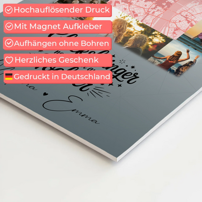 Personalisierter Fotoboard Magnet Poster mit 10 Fotos und Karte in der Mitte Glücksbringer Bruder 10