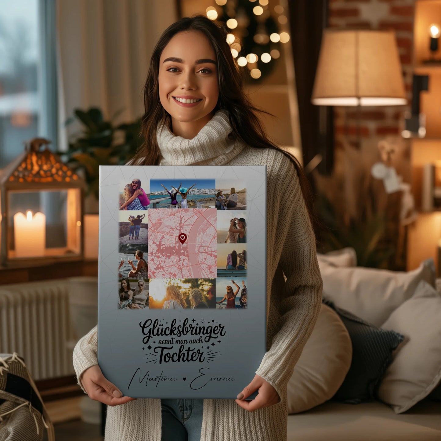 Leinwand Collagen Erstellen mit 10 Fotos und Karte in der Mitte Glücksbringer Bruder personalisiertes Geschenk 2