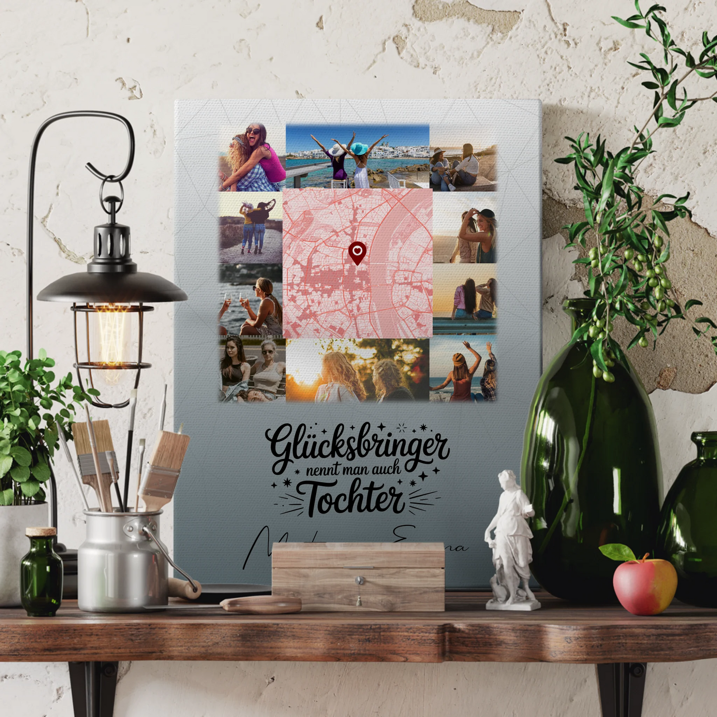 Leinwand Collagen Erstellen mit 10 Fotos und Karte in der Mitte Glücksbringer Bruder personalisiertes Geschenk 3