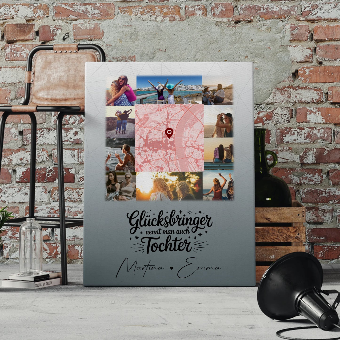 Leinwand Collagen Erstellen mit 10 Fotos und Karte in der Mitte Glücksbringer Bruder personalisiertes Geschenk 4