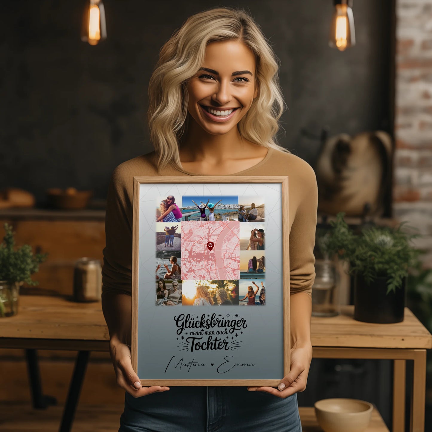 Personalisierte Karten Poster mit 10 Fotos und Karte in der Mitte Glücksbringer nennt man auch Bruder