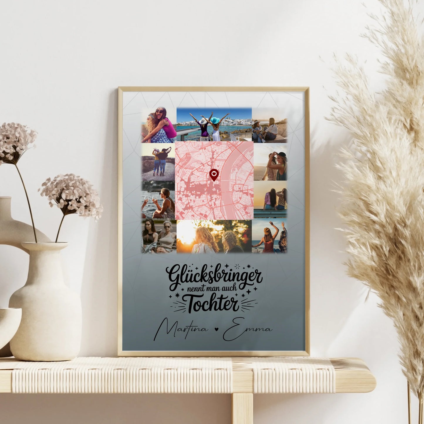 Personalisierte Karten Poster mit 10 Fotos und Karte in der Mitte Glücksbringer nennt man auch Bruder