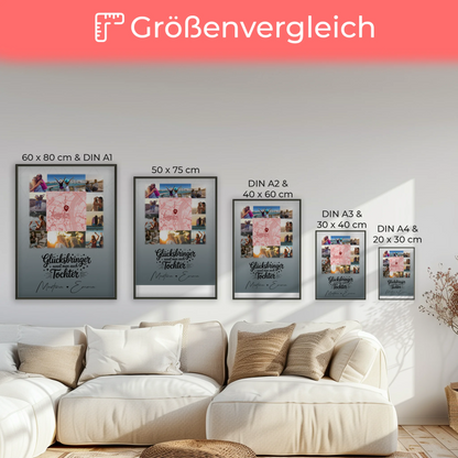 Personalisierte Karten Poster mit 10 Fotos und Karte in der Mitte Glücksbringer nennt man auch Bruder