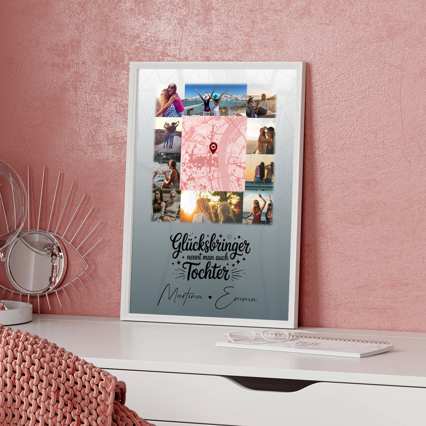 Personalisierte Karten Poster mit 10 Fotos und Karte in der Mitte Glücksbringer nennt man auch Bruder