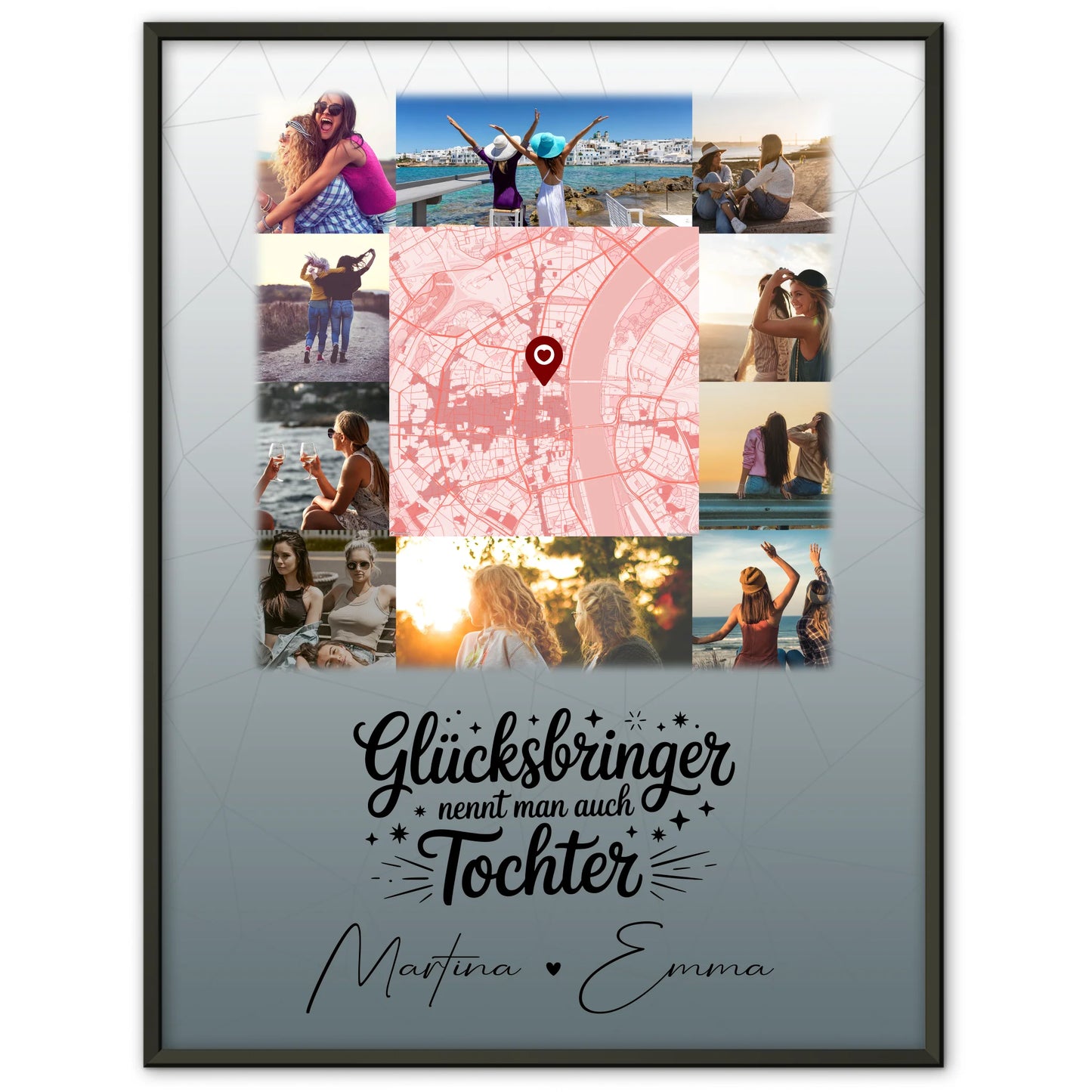 Personalisierte Karten Poster mit 10 Fotos und Karte in der Mitte Glücksbringer nennt man auch Bruder