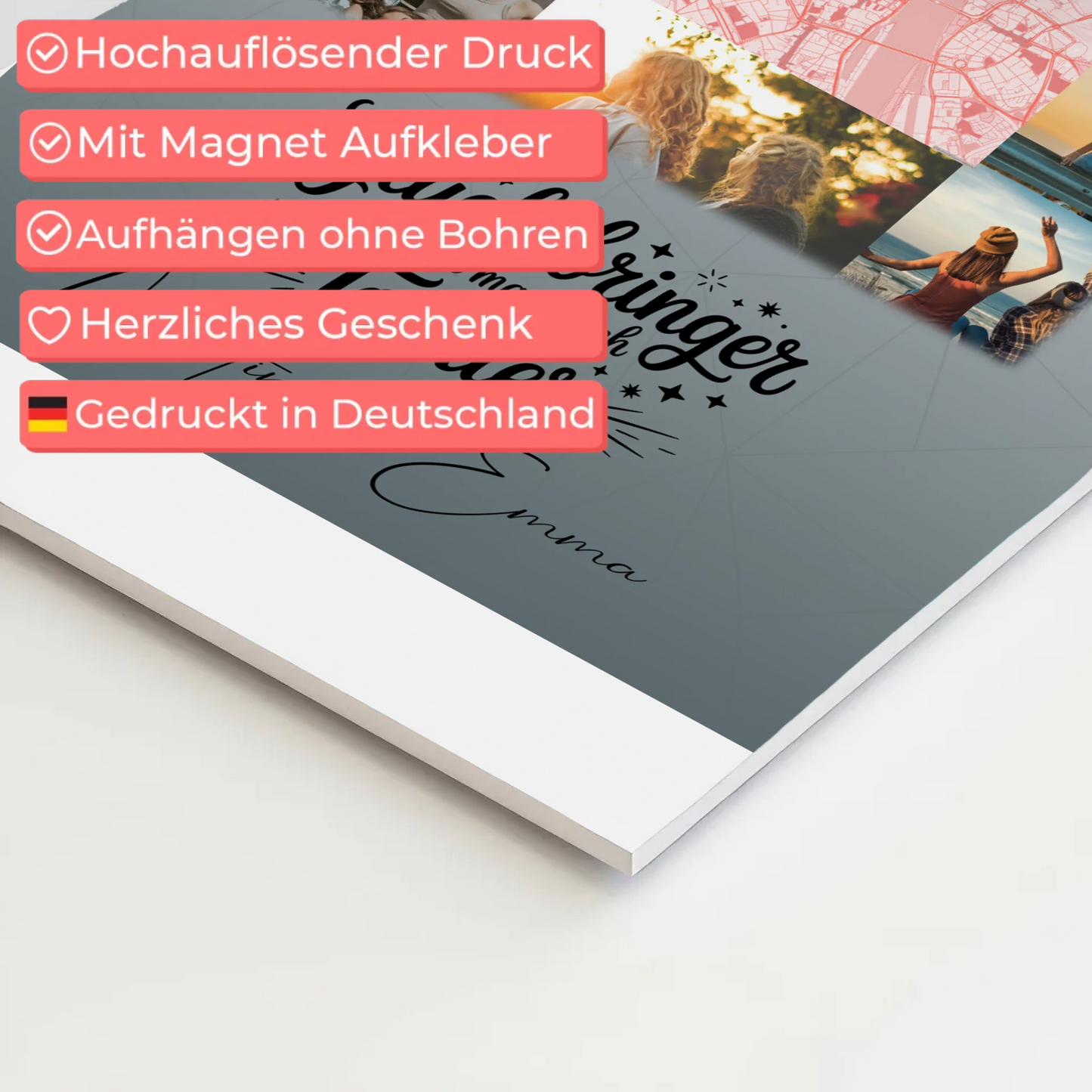 Personalisierter Fotoboard Magnet Poster mit 10 Fotos und Karte in der Mitte Glücksbringer Bruder