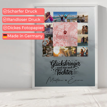 Personalisierte Karten Poster mit 10 Fotos und Karte in der Mitte Glücksbringer nennt man auch Bruder