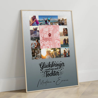 Personalisierte Karten Poster mit 10 Fotos und Karte in der Mitte Glücksbringer nennt man auch Bruder