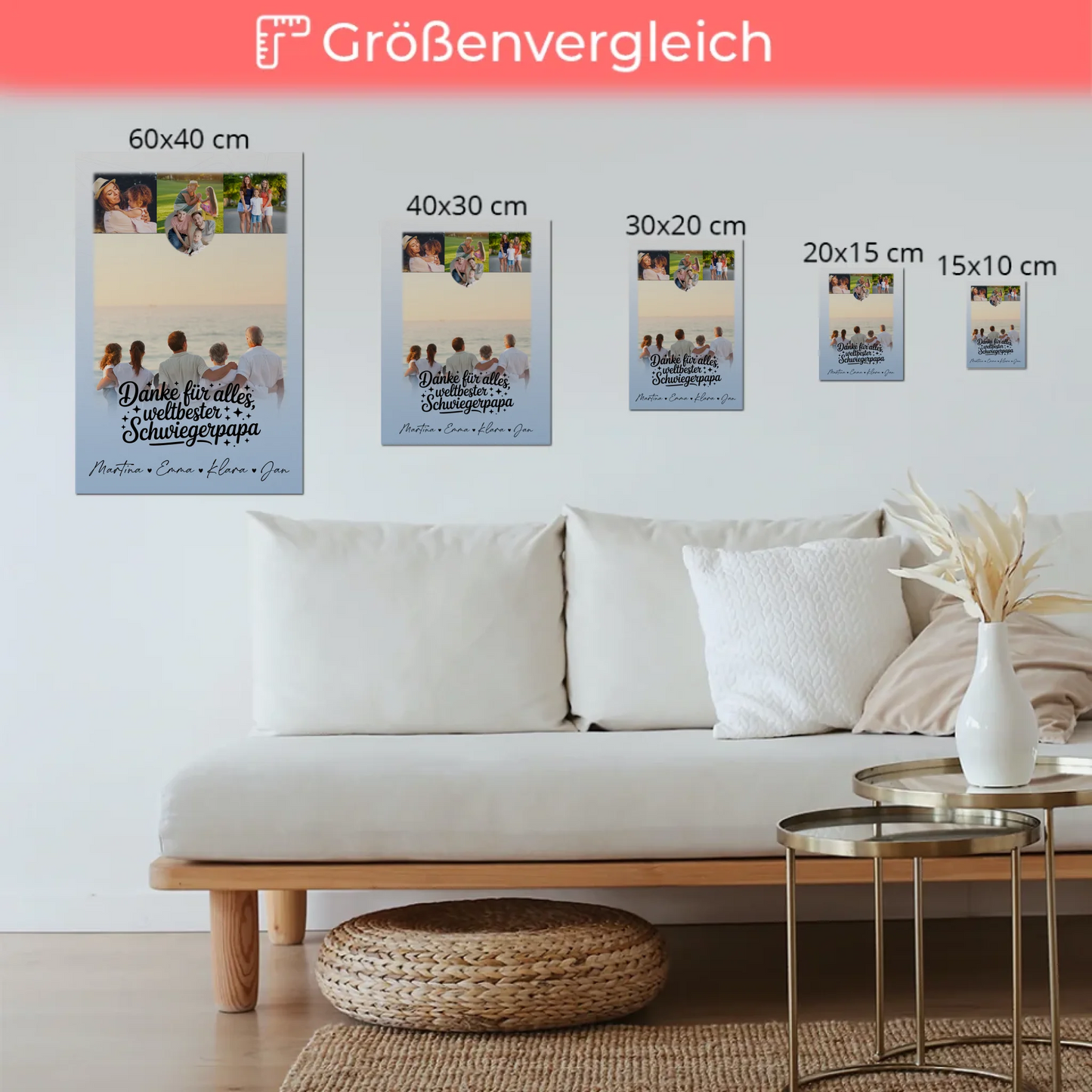 Fotoboard Magnet Poster mit 4 Fotos und kleinem Herz für die beste Nichte Danke für alles