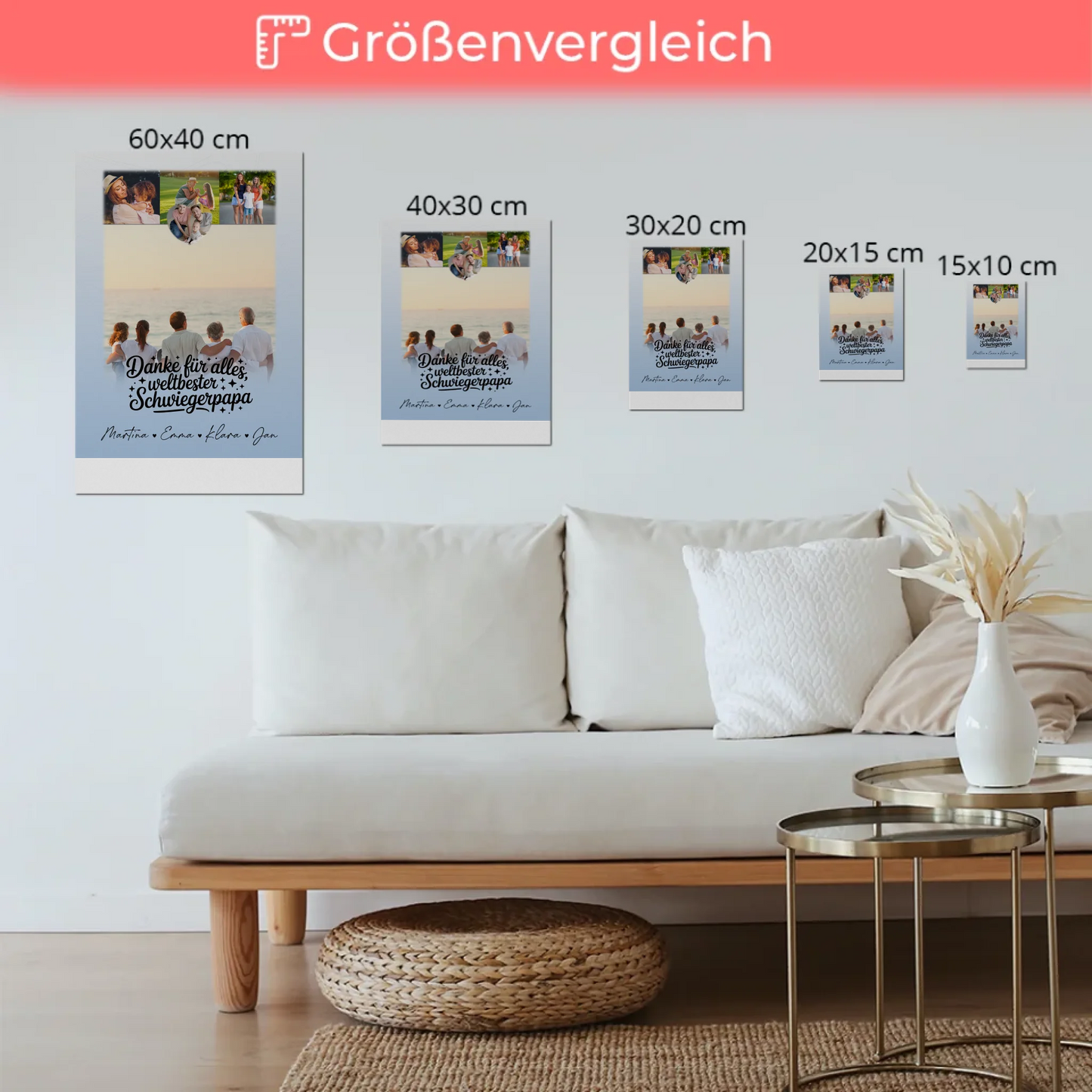 Fotoboard Magnet Poster mit 4 Fotos und kleinem Herz für die beste Nichte Danke für alles