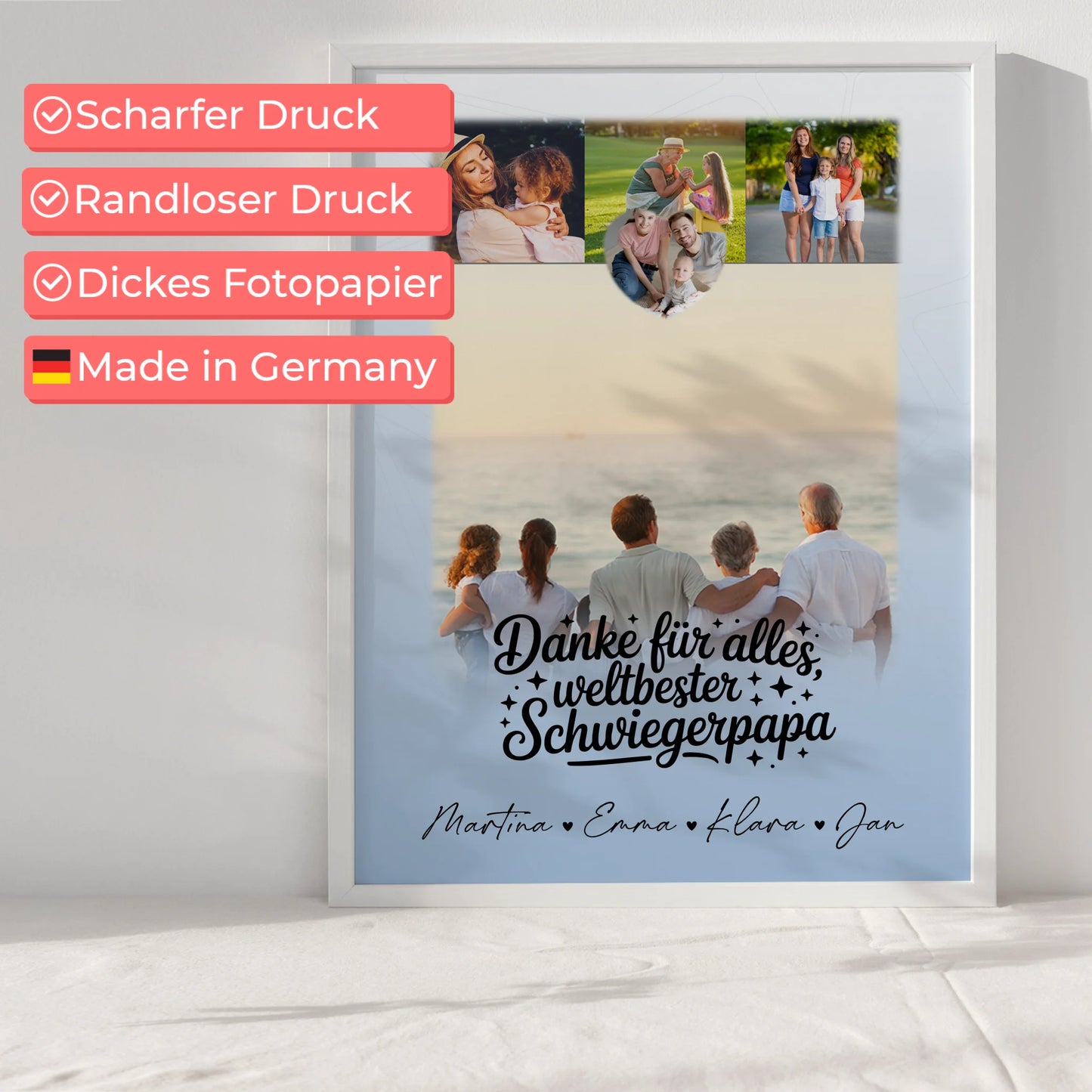 Personalisierbares Poster mit 4 Fotos und kleinem Herz für die beste Nichte Danke für alles