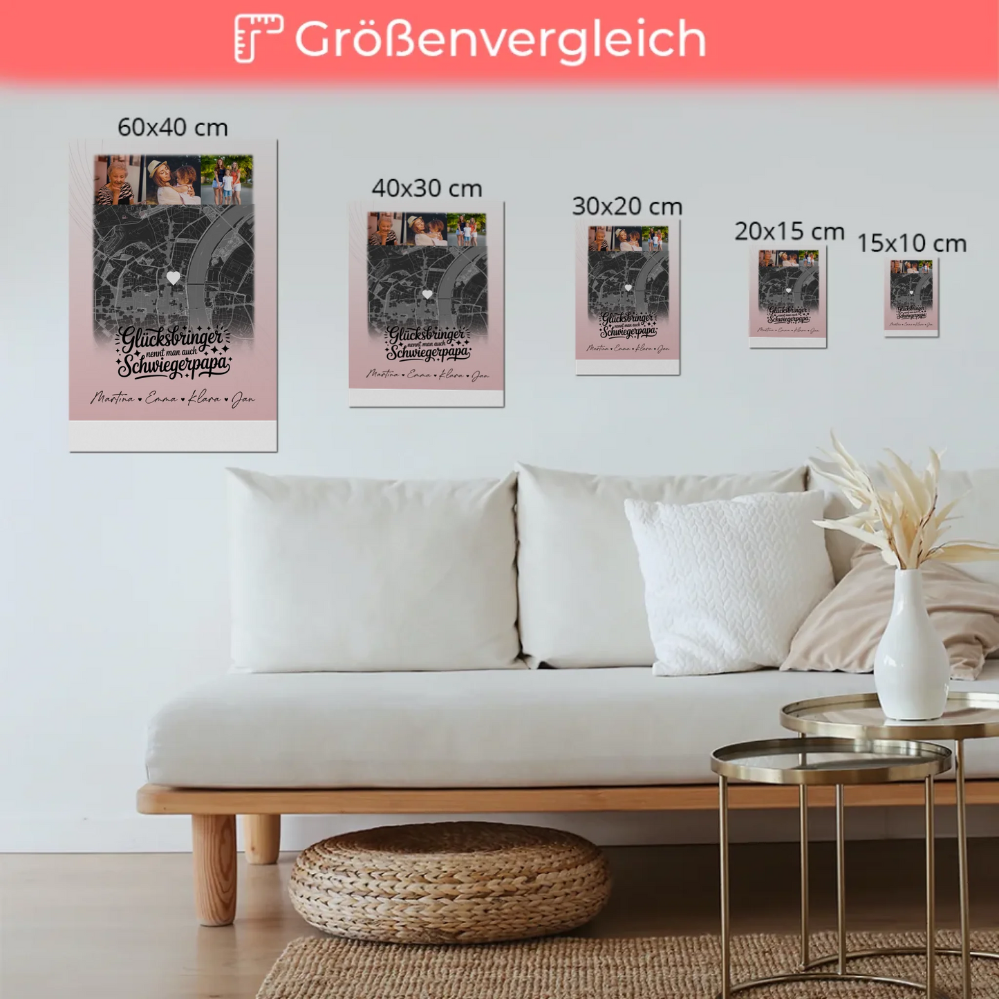 Magnetposter Fotoboard mit 4 Fotos und Karte Glücksbringer Bruder 6