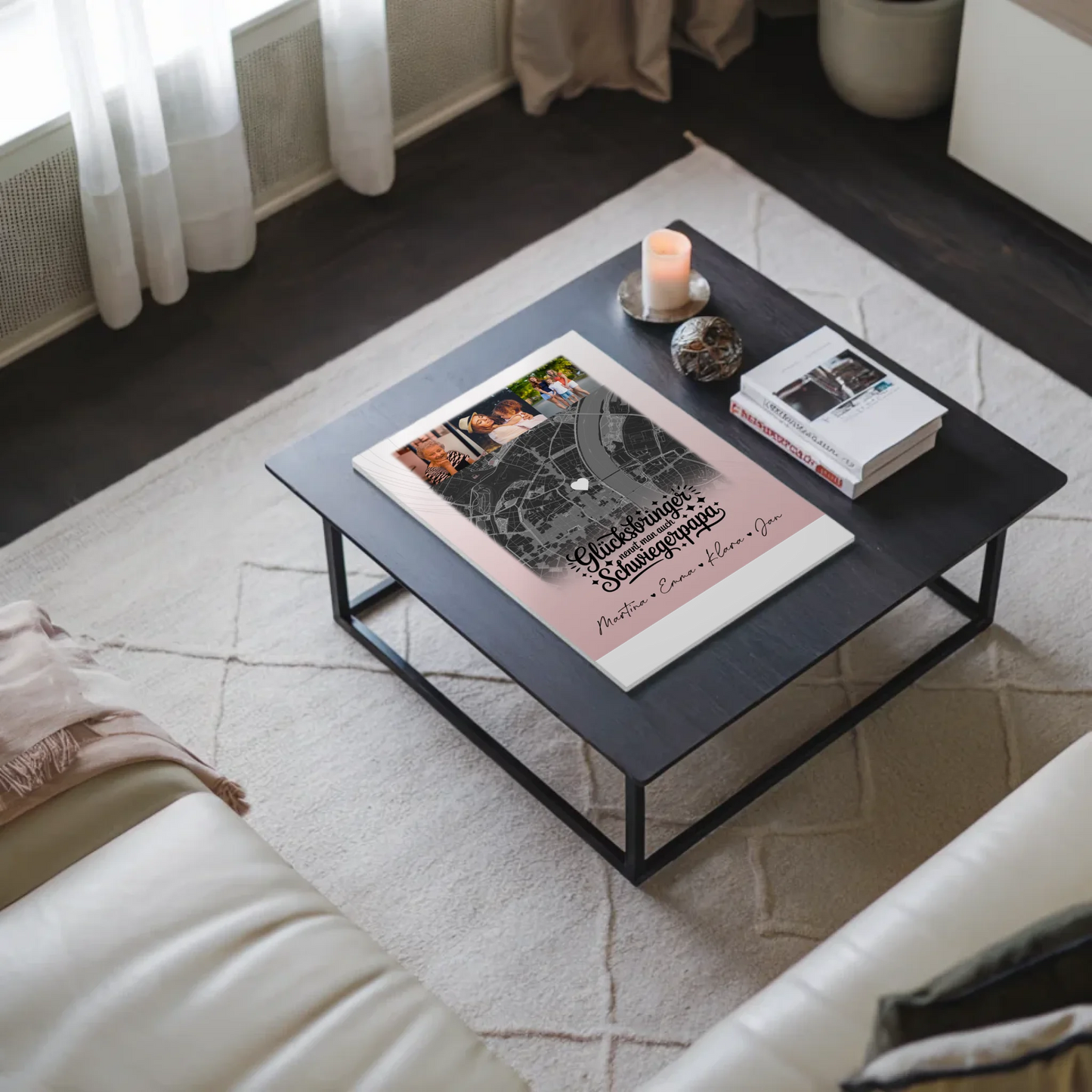 Magnetposter Fotoboard mit 4 Fotos und Karte Glücksbringer Bruder