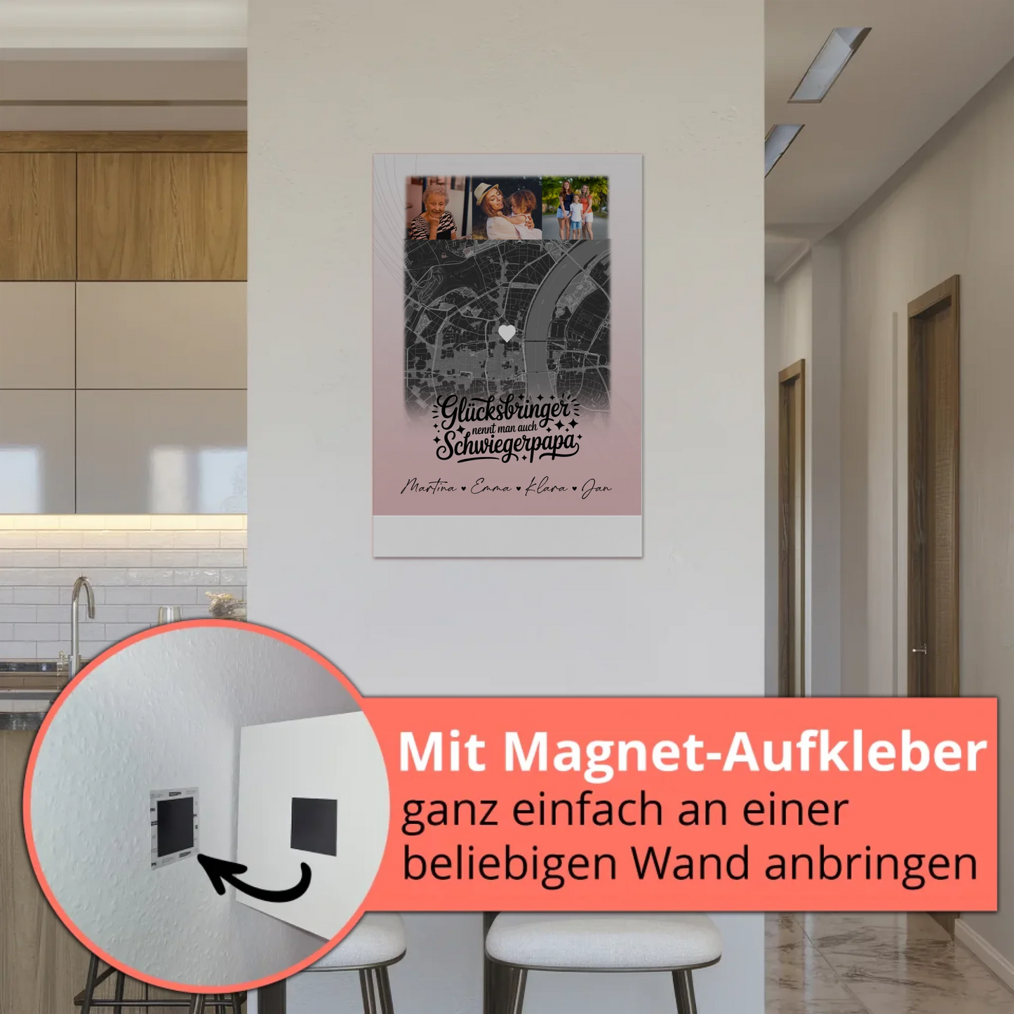 Magnetposter Fotoboard mit 4 Fotos und Karte Glücksbringer Bruder