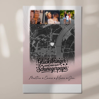 Magnetposter Fotoboard mit 4 Fotos und Karte Glücksbringer Bruder