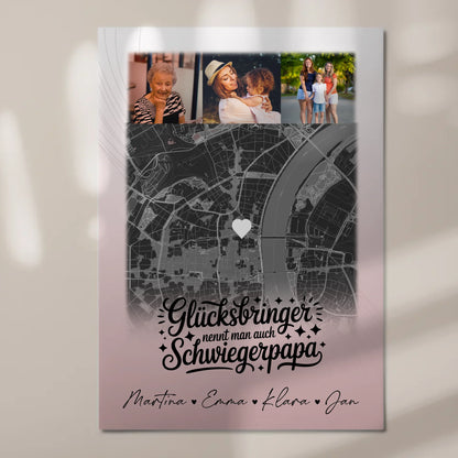 Magnetposter Fotoboard mit 4 Fotos und Karte Glücksbringer Bruder