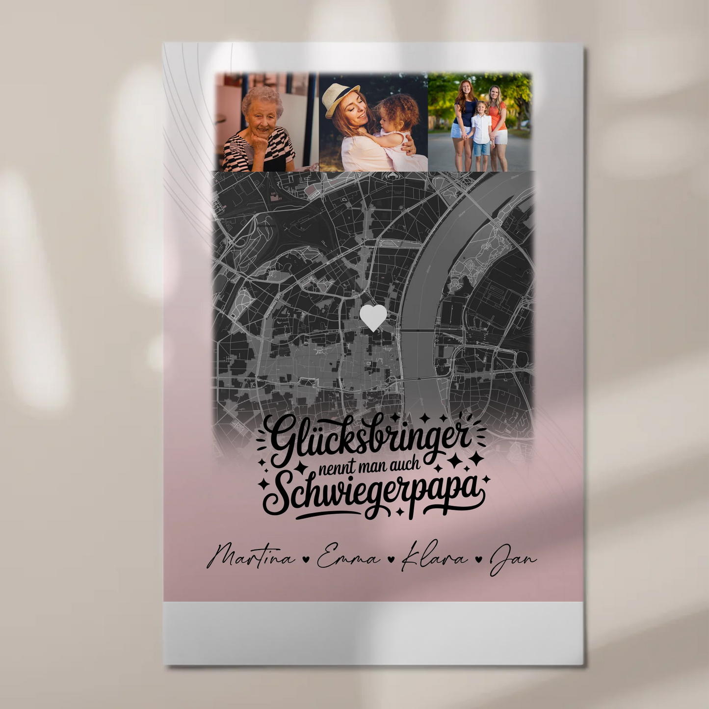 Magnetposter Fotoboard mit 4 Fotos und Karte Glücksbringer Bruder