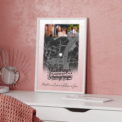 Personalisierte Karten Poster mit 4 Fotos und Glücksbringer Bruder