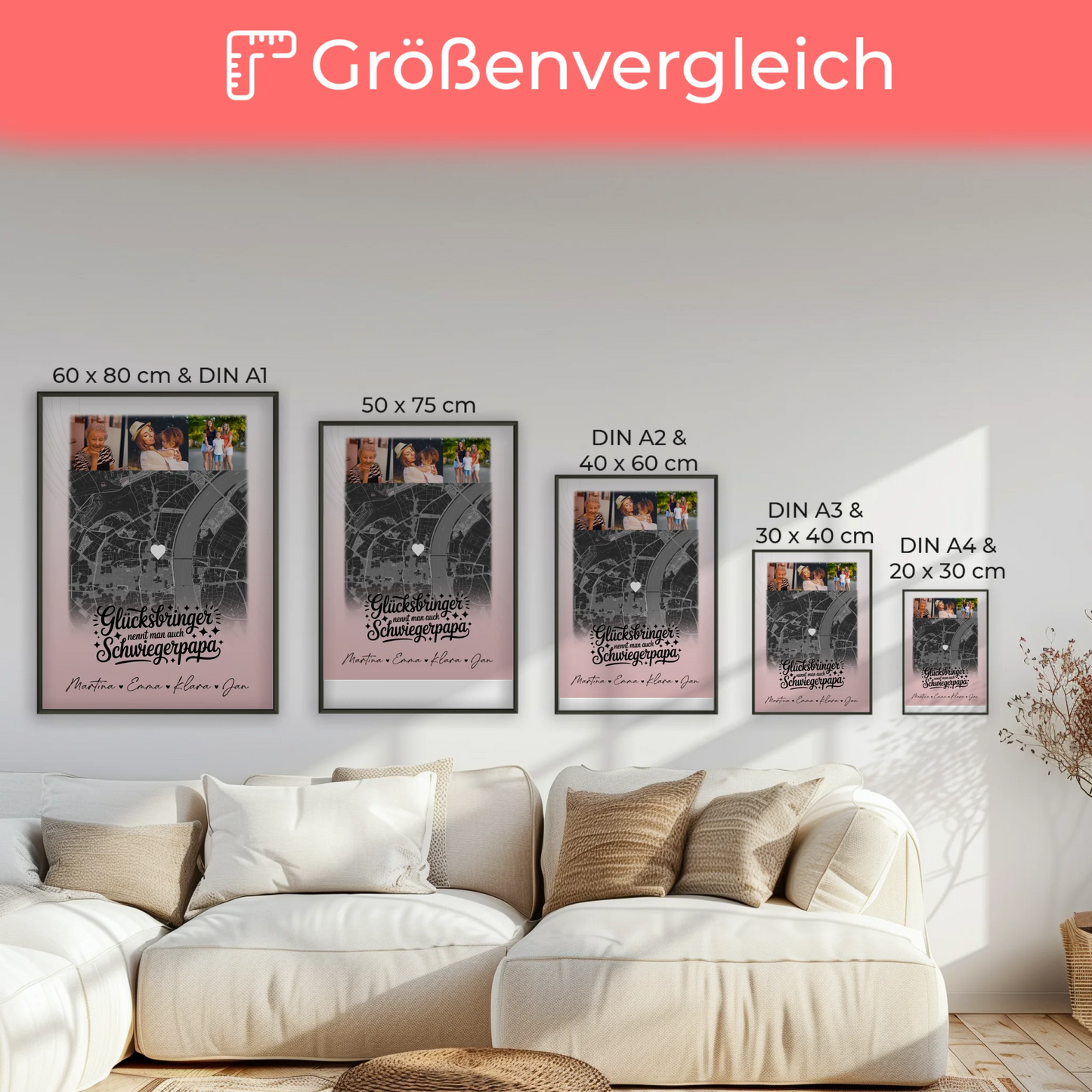 Personalisierte Karten Poster mit 4 Fotos und Glücksbringer Bruder