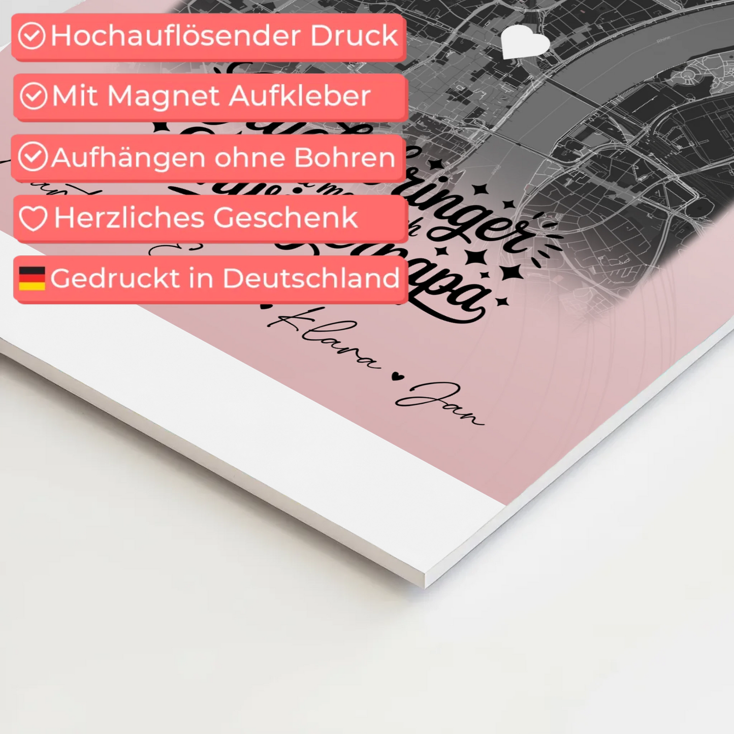 Magnetposter Fotoboard mit 4 Fotos und Karte Glücksbringer Bruder