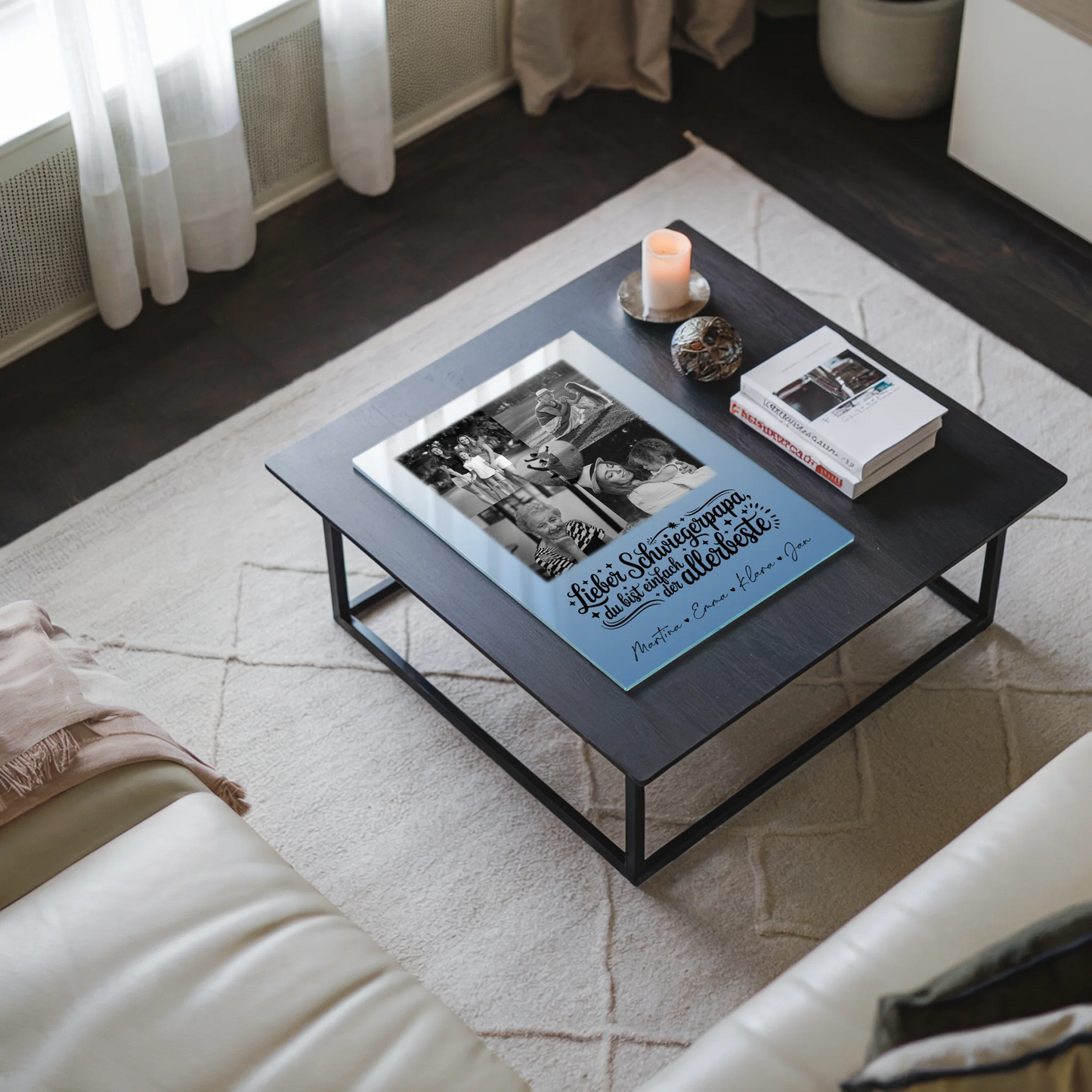 Personalisierte Geschenke mit Foto Mit Acrylglas 4 Fotos und 1 Herz Foto Alles Gute und Gesundheit Papa Schwarz-Weiß