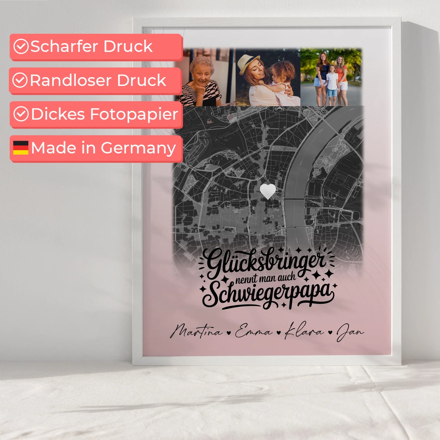 Personalisierte Karten Poster mit 4 Fotos und Glücksbringer Bruder