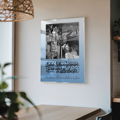 Personalisierte Geschenke mit Foto Mit Acrylglas 4 Fotos und 1 Herz Foto Alles Gute und Gesundheit Papa Schwarz-Weiß