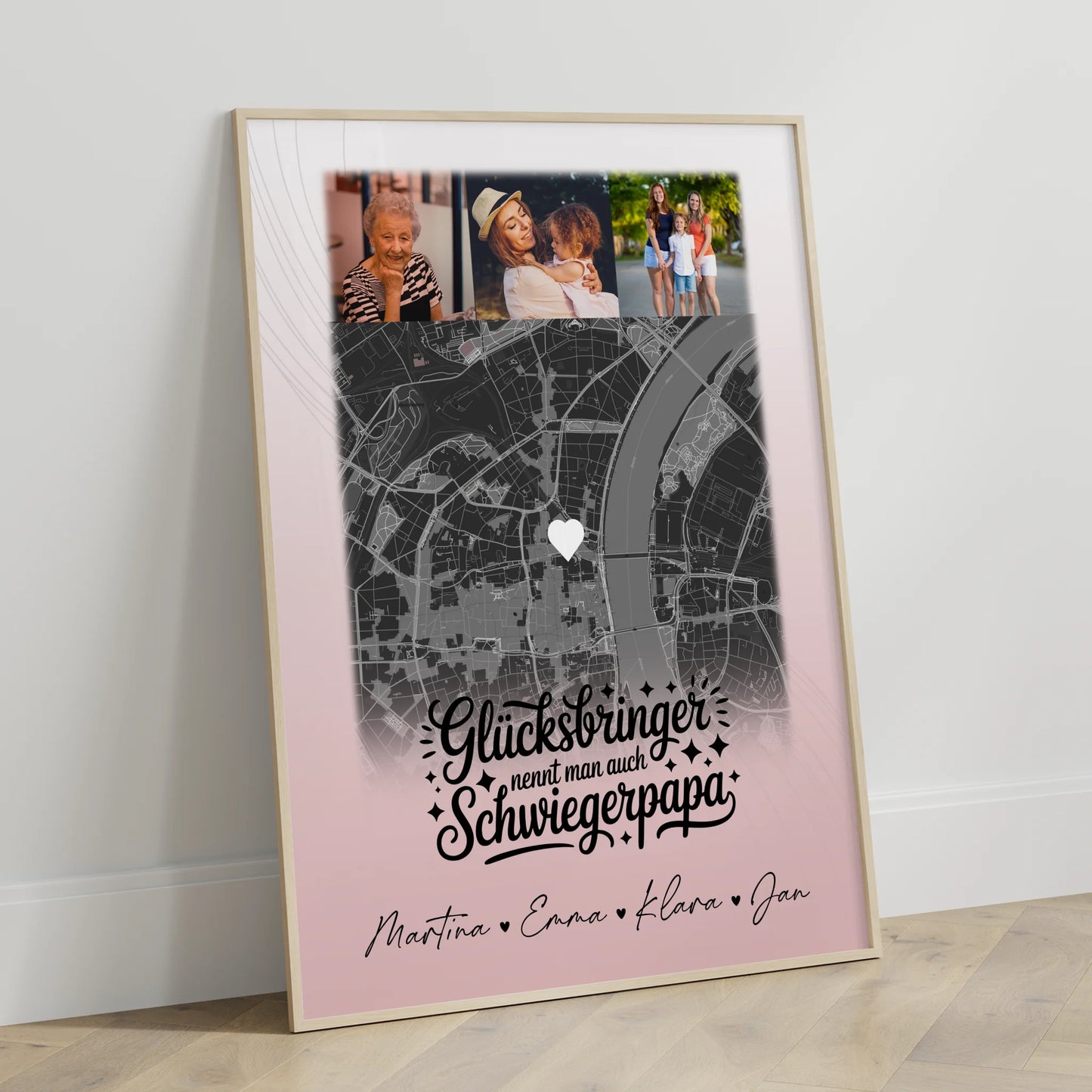 Personalisierte Karten Poster mit 4 Fotos und Glücksbringer Bruder