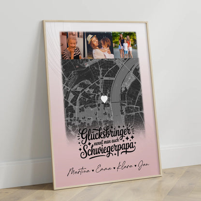 Personalisierte Karten Poster mit 4 Fotos und Glücksbringer Bruder