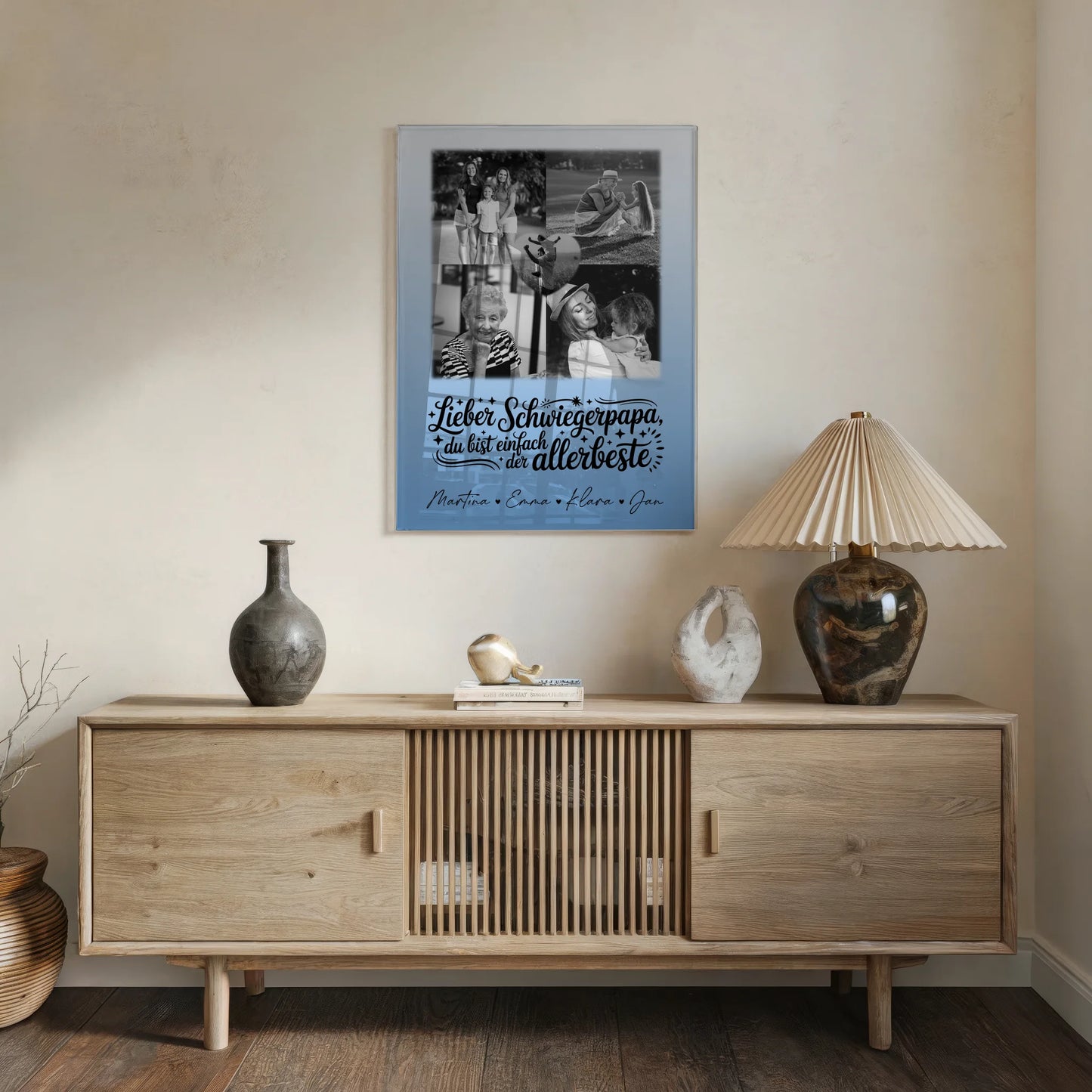 Personalisierte Geschenke mit Foto Mit Acrylglas 4 Fotos und 1 Herz Foto Alles Gute und Gesundheit Papa Schwarz-Weiß