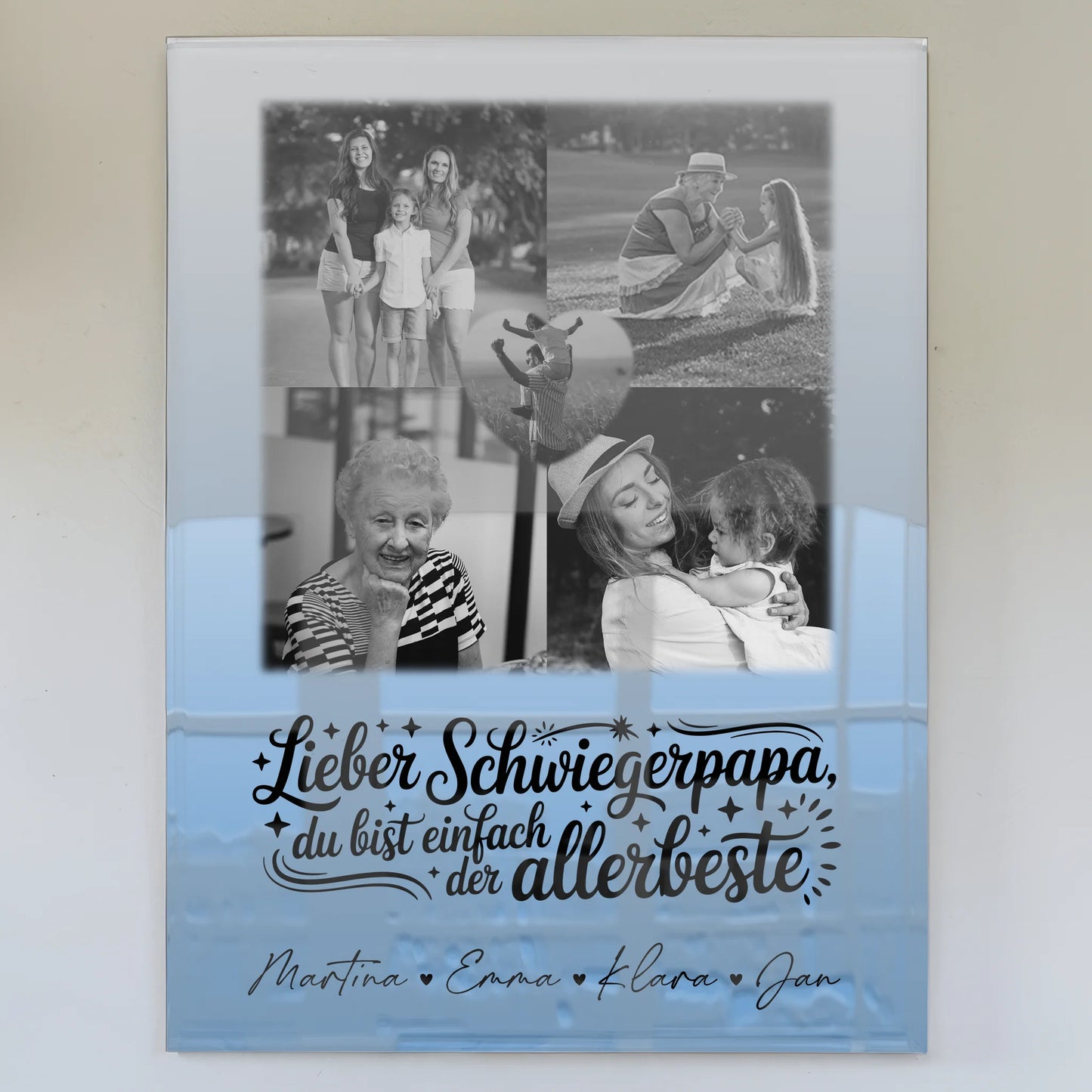 Personalisierte Geschenke mit Foto Mit Acrylglas 4 Fotos und 1 Herz Foto Alles Gute und Gesundheit Papa Schwarz-Weiß