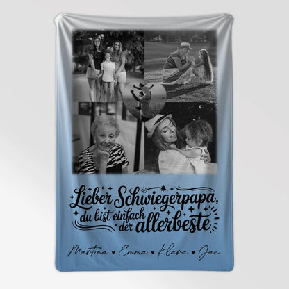 Personalisierte Kuscheldecke Mit Namen 4 Fotos und 1 Herz Foto Alles Gute und Gesundheit Papa Schwarz-Weiß 7