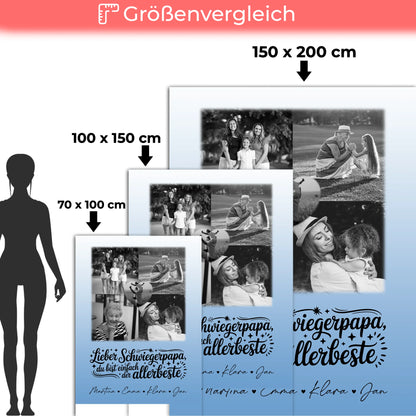 Personalisierte Kuscheldecke Mit Namen 4 Fotos und 1 Herz Foto Alles Gute und Gesundheit Papa Schwarz-Weiß 5