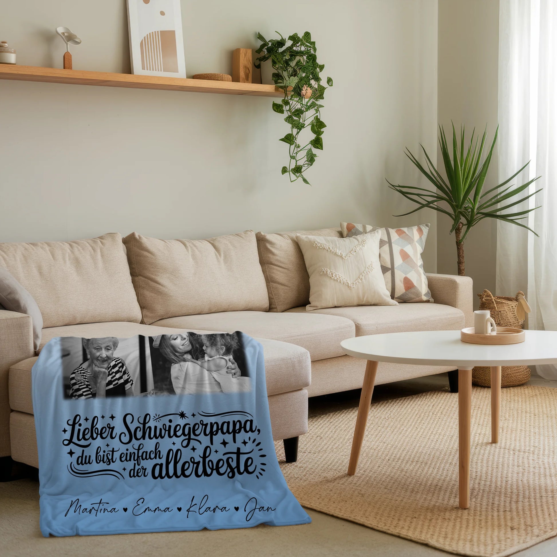 Personalisierte Kuscheldecke Mit Namen 4 Fotos und 1 Herz Foto Alles Gute und Gesundheit Papa Schwarz-Weiß 4