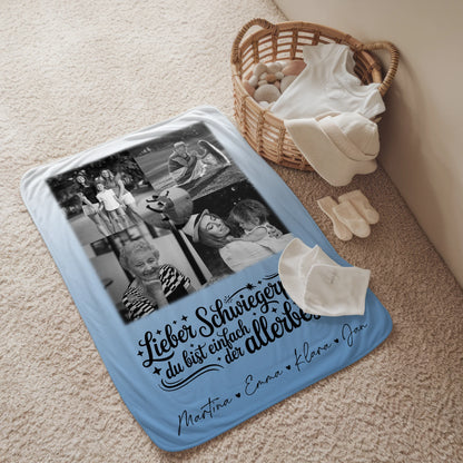 Personalisierte Kuscheldecke Mit Namen 4 Fotos und 1 Herz Foto Alles Gute und Gesundheit Papa Schwarz-Weiß 2
