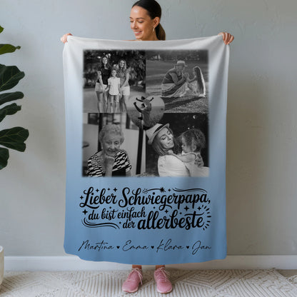 Personalisierte Kuscheldecke Mit Namen 4 Fotos und 1 Herz Foto Alles Gute und Gesundheit Papa Schwarz-Weiß 1