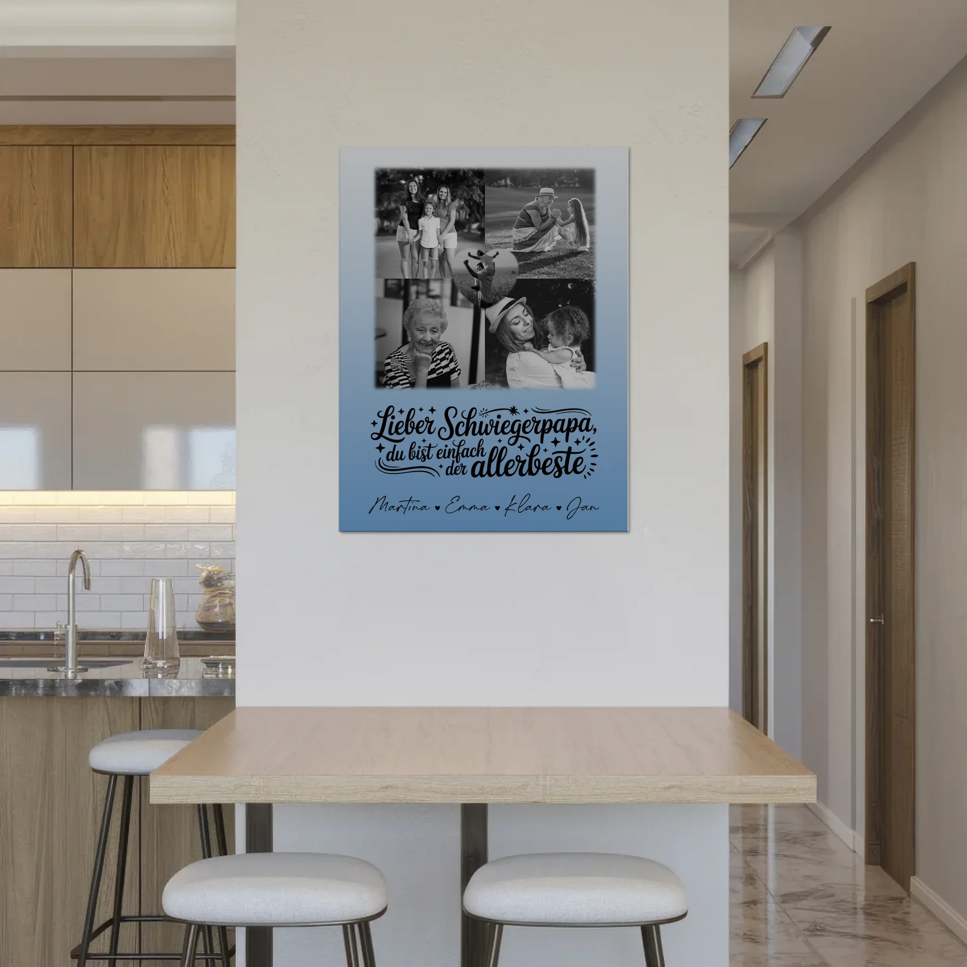 Magnetposter Fotoboard mit 4 Fotos und 1 Herz Foto Alles Gute und Gesundheit Papa Schwarz-Weiß 8