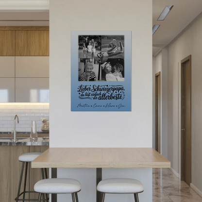 Magnetposter Fotoboard mit 4 Fotos und 1 Herz Foto Alles Gute und Gesundheit Papa Schwarz-Weiß 8