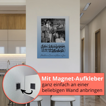Magnetposter Fotoboard mit 4 Fotos und 1 Herz Foto Alles Gute und Gesundheit Papa Schwarz-Weiß