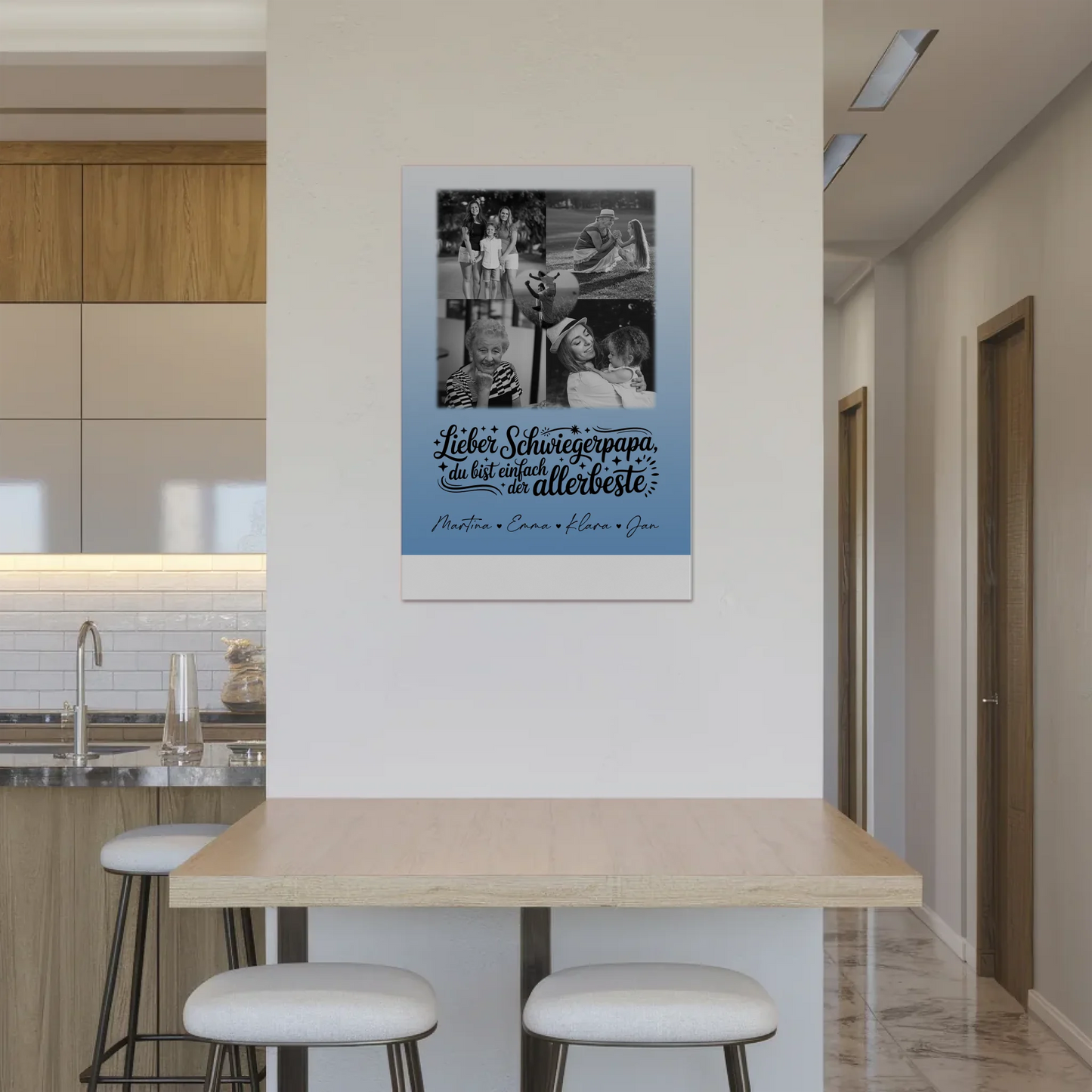 Magnetposter Fotoboard mit 4 Fotos und 1 Herz Foto Alles Gute und Gesundheit Papa Schwarz-Weiß