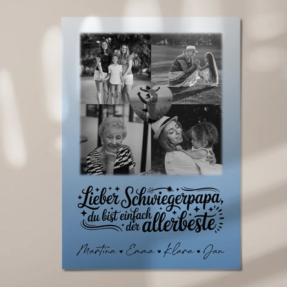 Magnetposter Fotoboard mit 4 Fotos und 1 Herz Foto Alles Gute und Gesundheit Papa Schwarz-Weiß 7