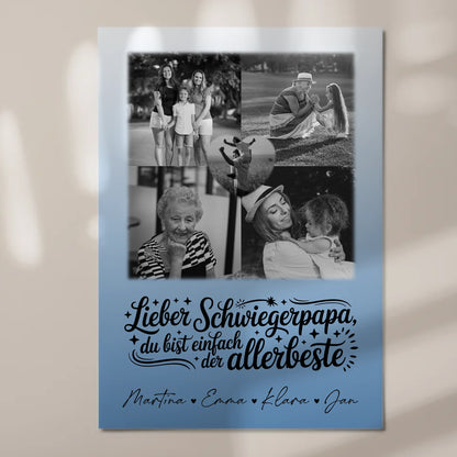 Magnetposter Fotoboard mit 4 Fotos und 1 Herz Foto Alles Gute und Gesundheit Papa Schwarz-Weiß