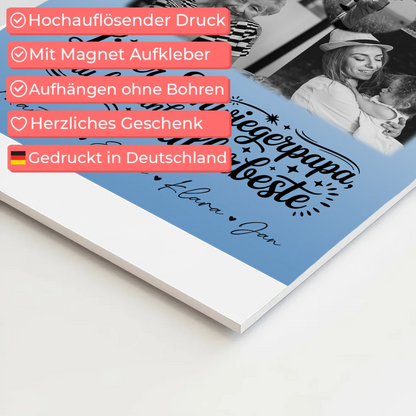Magnetposter Fotoboard mit 4 Fotos und 1 Herz Foto Alles Gute und Gesundheit Papa Schwarz-Weiß 4