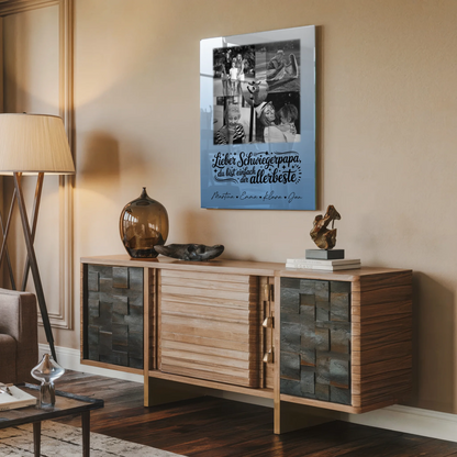 Personalisierte Geschenke mit Foto Mit Acrylglas 4 Fotos und 1 Herz Foto Alles Gute und Gesundheit Papa Schwarz-Weiß