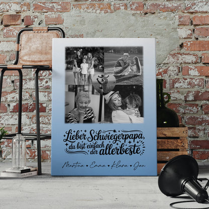 Personalisierte Leinwand Wandbild mit 4 Fotos und Herz Foto Alles Gute und Gesundheit Papa Schwarz-Weiß 4