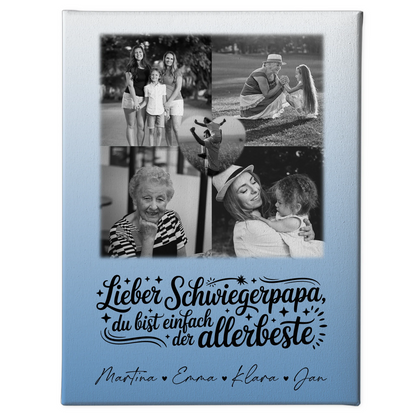 Personalisierte Leinwand Wandbild mit 4 Fotos und Herz Foto Alles Gute und Gesundheit Papa Schwarz-Weiß 1
