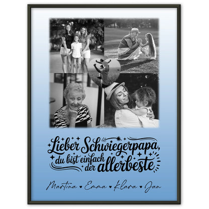 Foto Collage Poster Erstellen mit 4 Fotos und Herz für Papa Alles Gute und Gesundheit Schwarz-Weiß