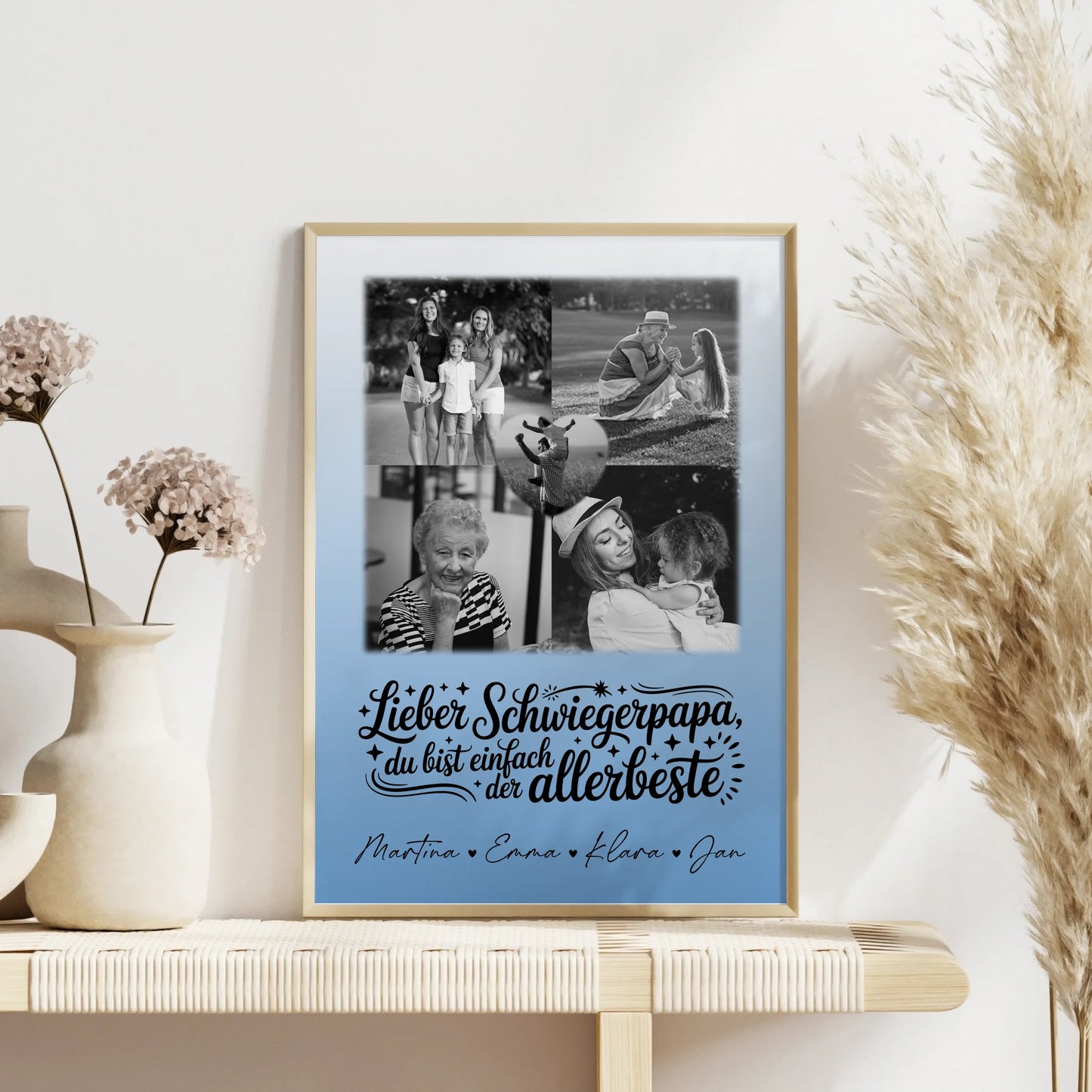 Foto Collage Poster Erstellen mit 4 Fotos und Herz für Papa Alles Gute und Gesundheit Schwarz-Weiß